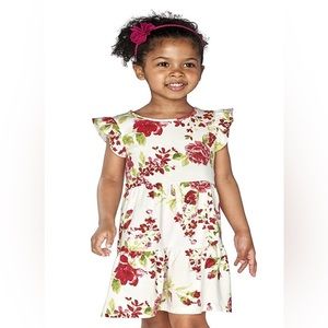 The Children's Place Short Ruffle Sleeve Floral Print Knit Tiered Dress Size 4t